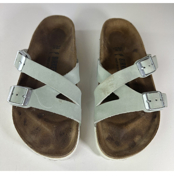 Birkenstock YAo Slide Sandals Aqua Leather Strappy Buckle Size 36 Women's US 5 - Picture 2 of 15